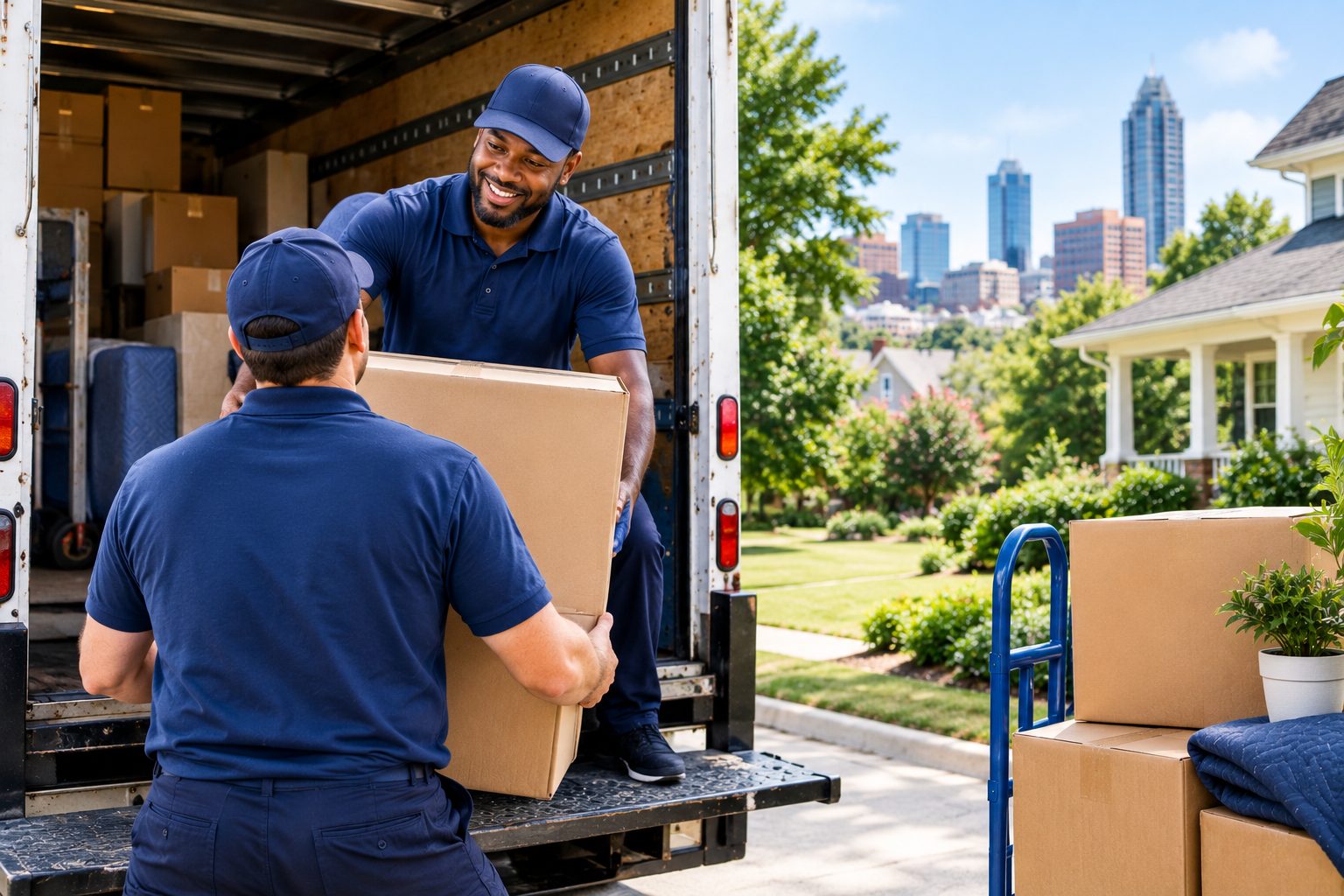 NuWay Relocation | How Much Do Movers Cost in Raleigh? A 2026 Guide to North Carolina’s Regulated Moving Rates Professional movers loading boxes into a moving truck in Raleigh, NC
